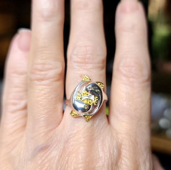 Sterling & 24k gold Pisces Aquamarine ring sz6.5 - Picture 3 of 5